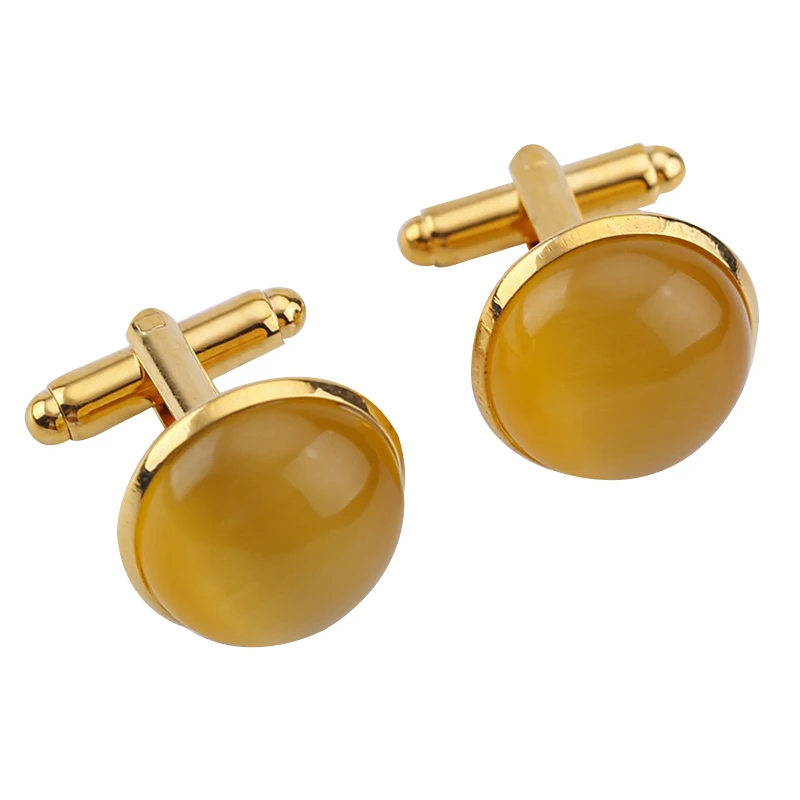2pcs Metal  Gold  Cat 's Eye Stone Cufflinks Men's Shirts Cufflinks Groom Wedding Business Shirt