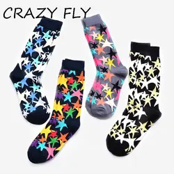 Магазин Crazy Fly 2019 Happy зимние осенние носки дышащие красочные пентаграмма узорчатым принтом длинные носки из хлопка Высокое качество Новый