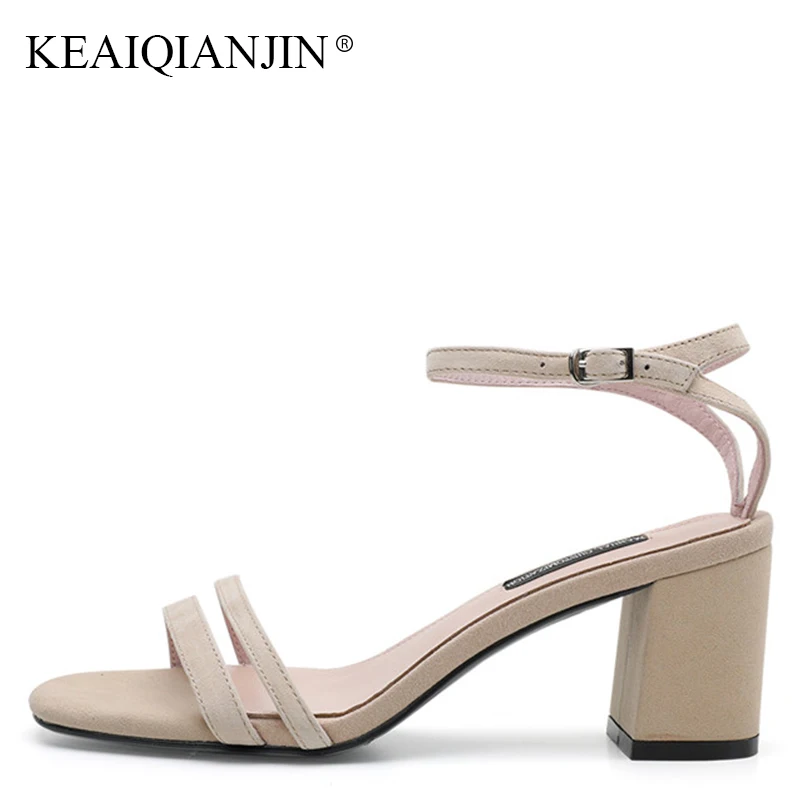 

KEAIQIANJIN Woman Summer Peep Toe Sandal Fashion Black High Heels Shoes Sexy Plus Size 33 40 Genuine Leather Open Toe Sandals