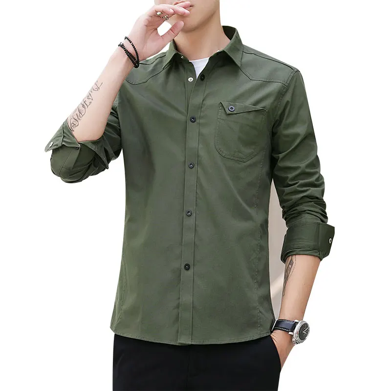 

Shirt European Size New Arrival Men's Cotton Workwear Denim Shirt Solid Color Long Sleeve British Style Cotton Men's denim Shirt