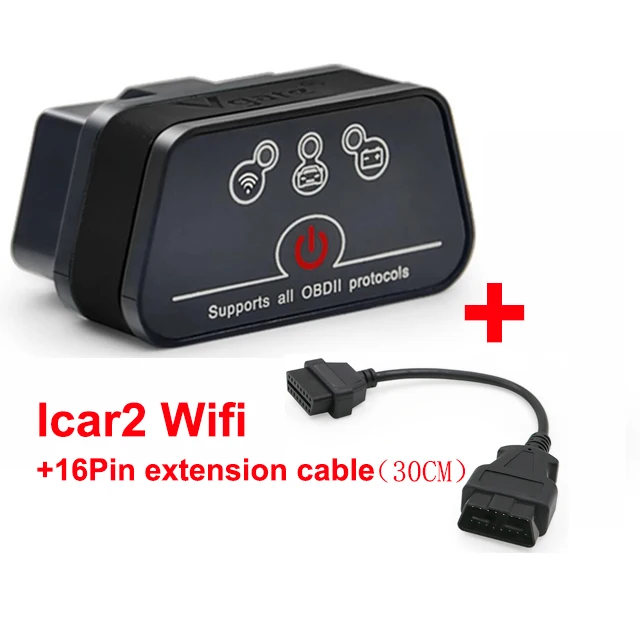 Vgate ICAR2 wifi mini ELM327 OBD2 считыватель кодов для IOS iPhone iPad Android ICAR 2 ELM 327 wifi адаптер OBD II диагностический инструмент - Цвет: Black with cable