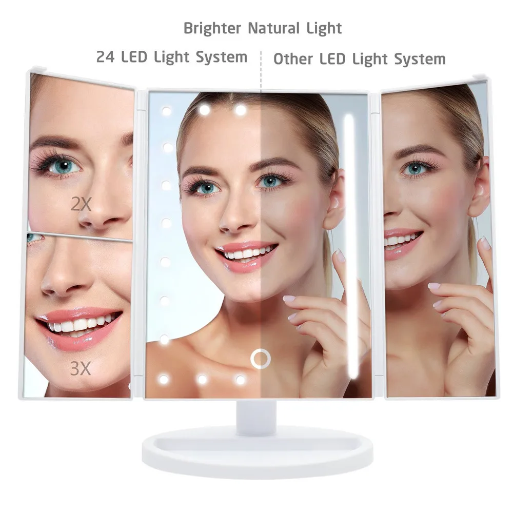 

24 LED Touch Screen Makeup Mirror Professional Vanity Mirror With Lights Health Beauty Adjustable Countertop Hot Sale 2J19