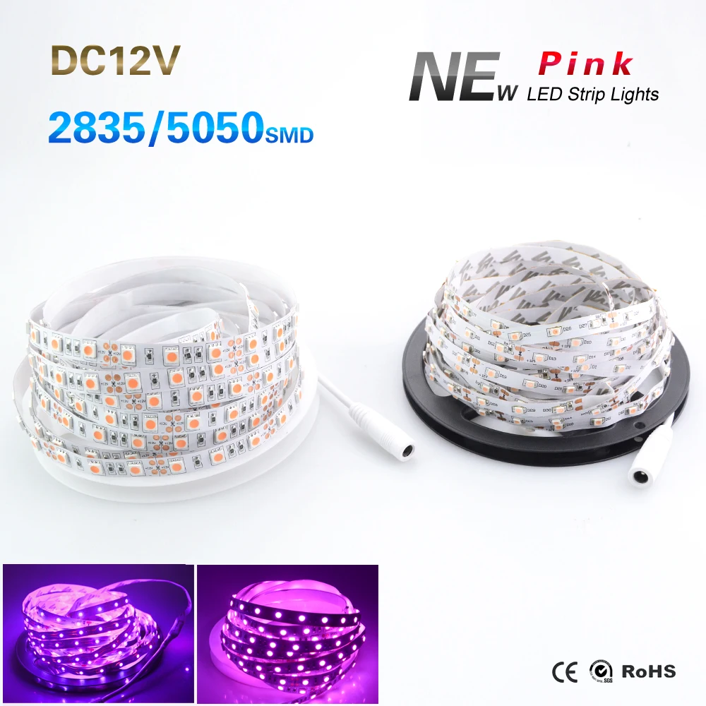

Vacamm Pink LED Strip 5M 5050/3528SMD 300Leds DC12V Light String High Brightness Indoor Fleixble Tape For Home No-Waterproof