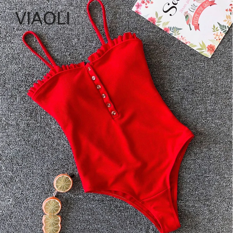 

One-Piece bandage Swimsuit Swimwear Women Solid Swimwear Vintage Retro Monokini Swimsuit Bathing Suits