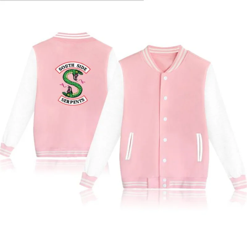

Riverdale South Side Serpents Baseball Uniform Jacket Coat Men Women Harajuku Sweatshirts Winter Fashion Hip Hop Pink Hoodie 4XL