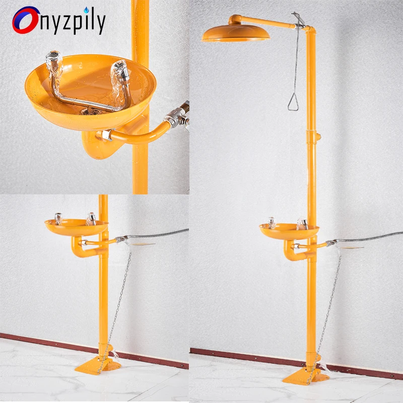 Onyzpyly педаль Push style желтая машина для мытья глаз из нержавеющей стали набор для душа аварийный спрей для мытья глаз вертикальный настенный подвесной - Цвет: Yellow
