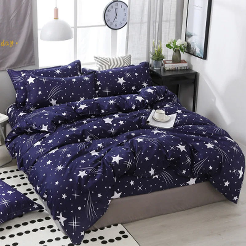 

SILIKOLOVE 3/4pcs/Set Star Blue Comforter Bedding Sets Space For Kids Children Student Dormitory Bed Linen Linings Home Textile