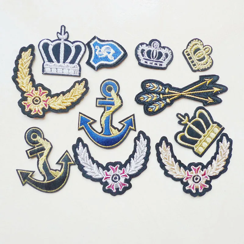 

1 Pc Iron On Shield Anchor Crown Patches Badges Embroidered Applique Sewing For Clothing Garment Apparel Accessories Decoration