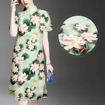 

14cm wide 100%silk the lotus silk organza satin digital printing of pure silk fabrics silk cloth fabric skeleton skirt DIY
