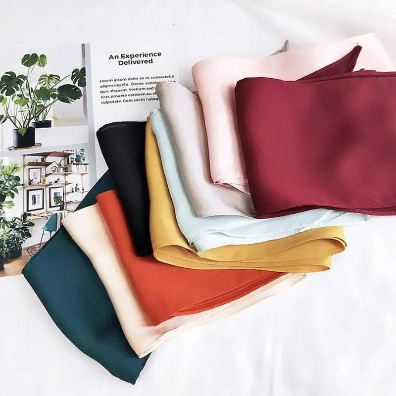 Women Fashion Ribbon Silk Scarf Beautiful Solid Design Girls Neckerchief Hair Band Bag Handle Wraps Small Neck Scarves