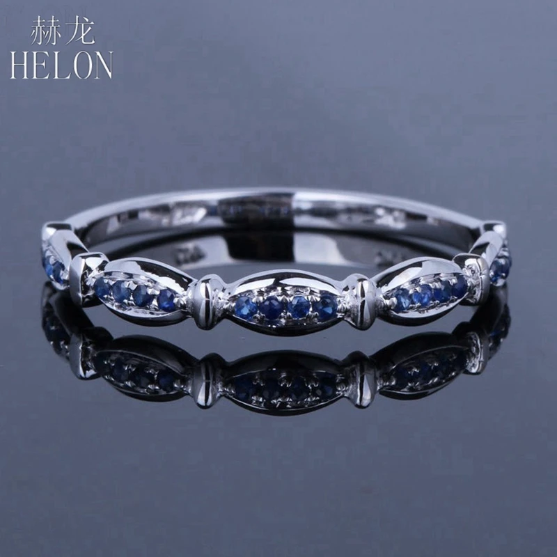 

HELON Stylish Solid 10K White Gold Engagement Wedding 100% Genuine Natural Sapphire Exquisite Jewelry Ring Band wholesale