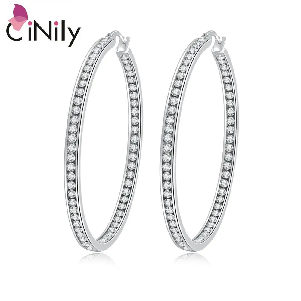 CiNily радужные и прозрачные серьги-кольца из белого кристалла, большие серьги-кольца из нержавеющей стали, Коктейльные Вечерние, шикарные, гипербола, ювелирные изделия для женщин и девушек - Окраска металла: FH8362