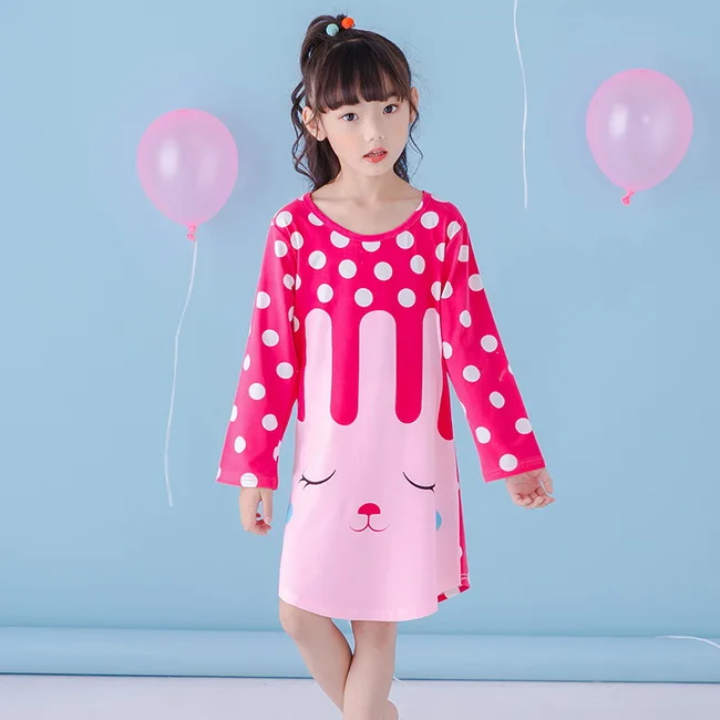 Весенне-осенняя ночная рубашка для больших девочек, Пижамы Детская ночная рубашка с длинными рукавами, милое детское спальное платье с рисунком для девочек, HX1173 - Цвет: STYLE  6