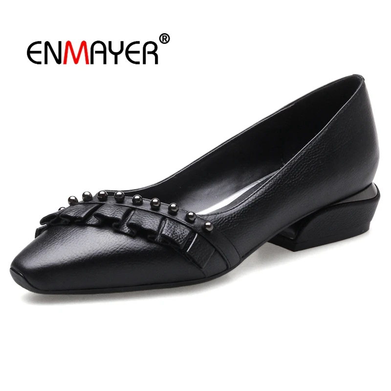 

Enmayer Genuine Leather Square Toe Shoes Woman Mary Janes Med (3cm-5cm) Women Fashion 2018 Pumps Size 34-39 LY419