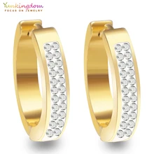 Yunkingdom золотого цвета с украшением в виде кристаллов Стразы Серьги-кольца для женщин женские модные ювелирные изделия из нержавеющей стали, серьги UE0085
