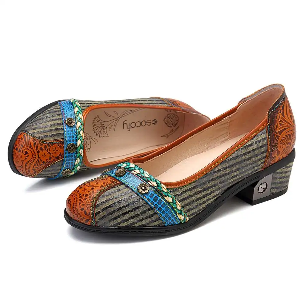 SOCOFY/удобные туфли-лодочки без застежки в стиле ретро с цветными ремешками и пряжкой; весенние туфли-лодочки в стиле ретро в богемном стиле