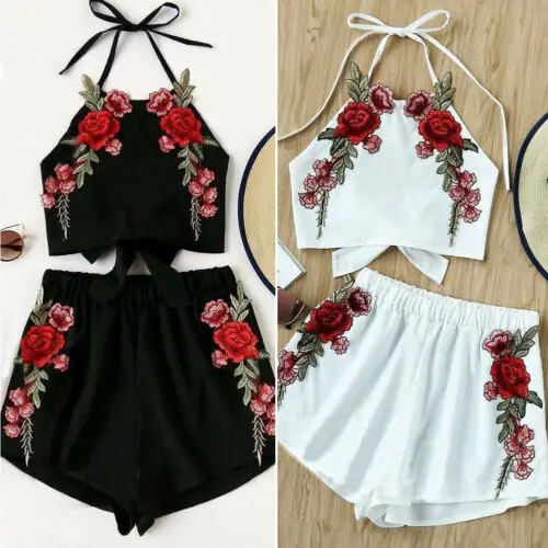 

Fashion Kids Baby Girl Lace Embroidery Sleeveless Clothes T-shirt Top Dress Skirt Shorts Summer Cute Outfit Set