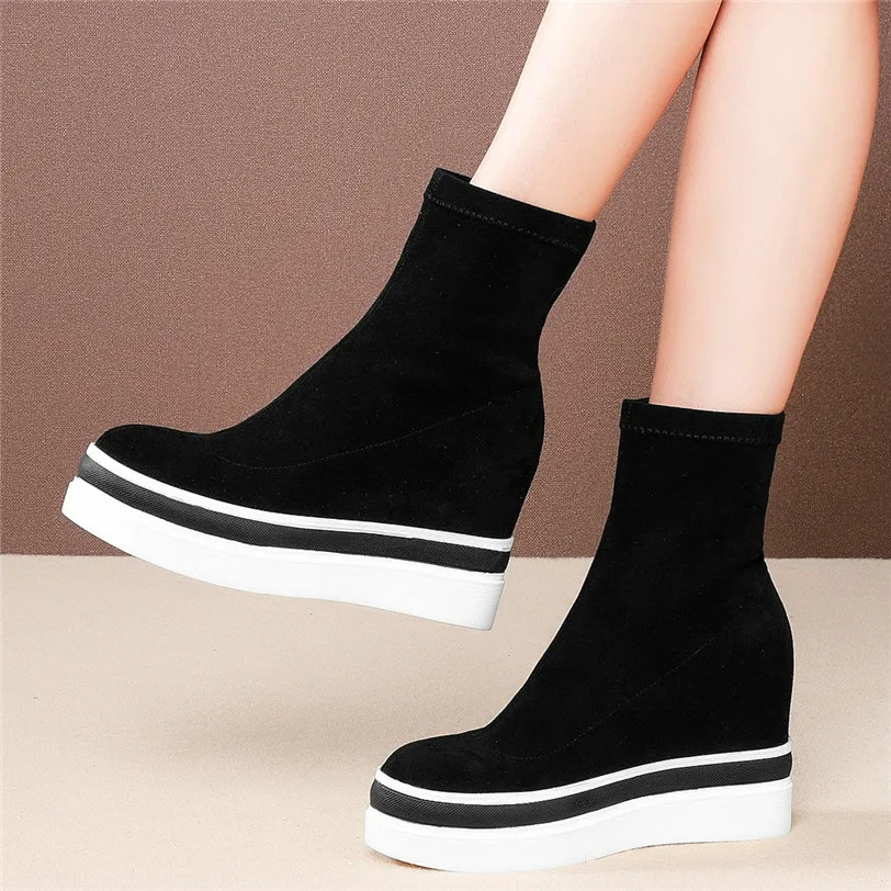 

Trainers Women Shoes Black Velvet Wedges Platform Evening Party Pumps Slip On High Heel Punk Goth Creepers High Top Casual Shoes