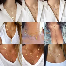 ใหม่ Boho เครื่องประดับหลายชั้น Choker สร้อยคอผู้หญิงเซ็กซี่ Moon จี้แฟชั่น VINTAGE Collier สร้อยคอ Choker Bijoux(China)