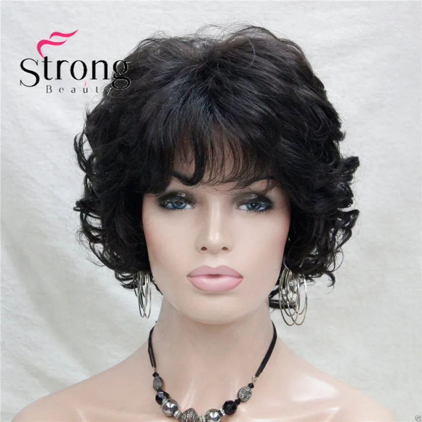 L-427B #4New Women`s Dark Brown 4# Short Wavy Curly Synthetic Hair Full Wig For Everyday (1)