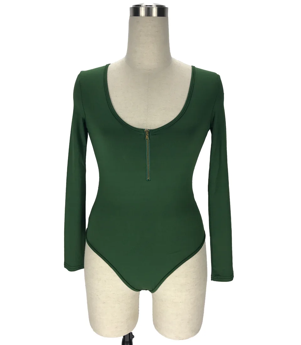 Плюс размер 3XL боди Женская одежда Сексуальная обтягивающая одежда для клубной вечеринки v шеи комбинезон с длинным рукавом Черное Женское боди Топ джемпер комбинезон - Цвет: Green