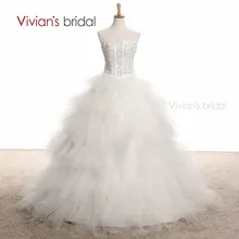 Vivian’s Bridal White Ball Gown Wedding Dresses Court Train Beading Crystal Bridal Grown vestidos de novia