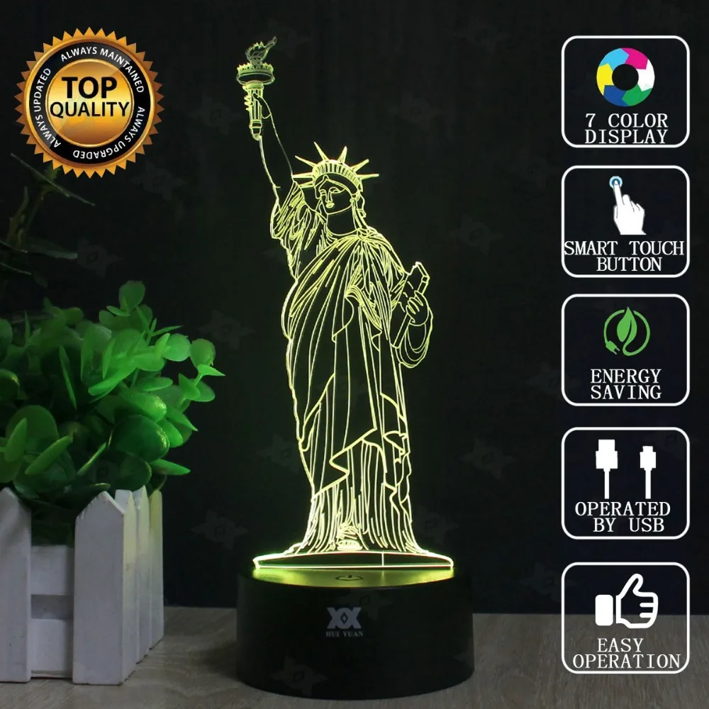 Patung Liberty 3D Lampu ET Meditasi Yesus Lampu LED Novelty Lampu