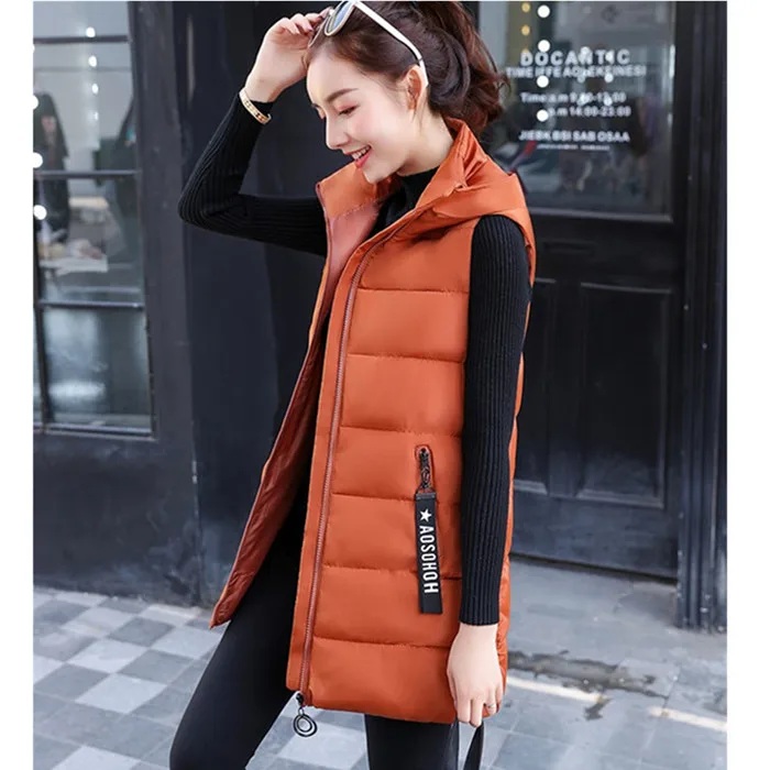 white puffer coat UHYTGF Korean Women Winter Down Cotton Jackets 2022 Plus Size Long Sleeveless Warm Tops Fashion Hooded Chic Girl Parker Vest 427 long down coat