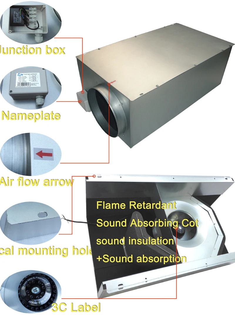 Супер Тихий вытяжной вентилятор FAV1600 звукопоглощающий хлопковый Корпус Квадратный ультра-тонкий вентилятор трубопровода