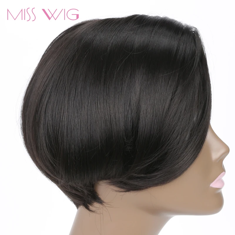 MISS WIG Curved Simulation Scalp 6Inchs Short Wigs for Black Women Synthetic Wigs -Black Hair