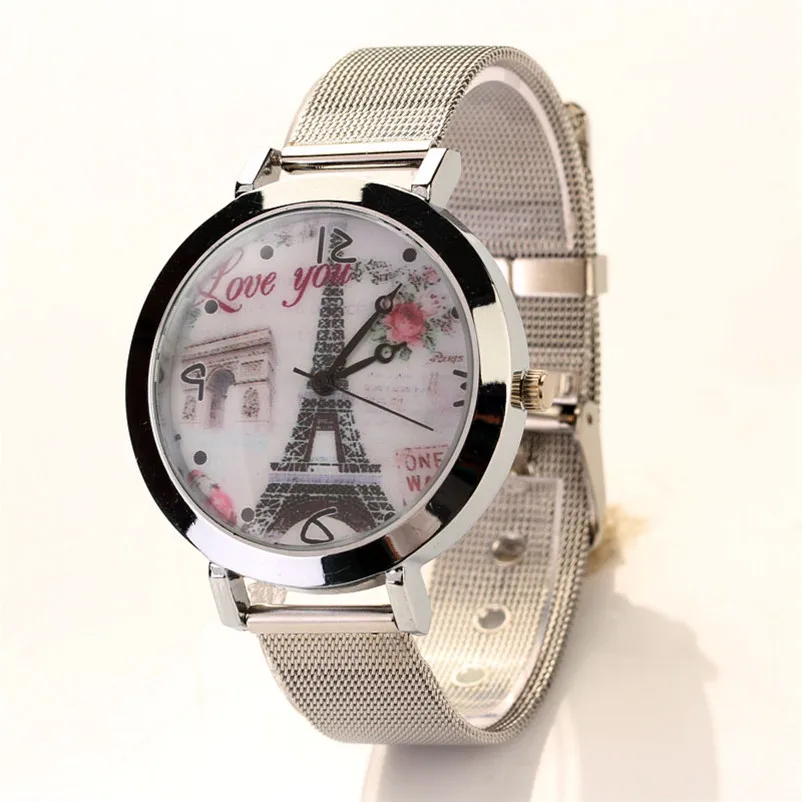Fashion Eiffel Tower Watch Women Ladies Quartz Wristwatch Luxury Silver