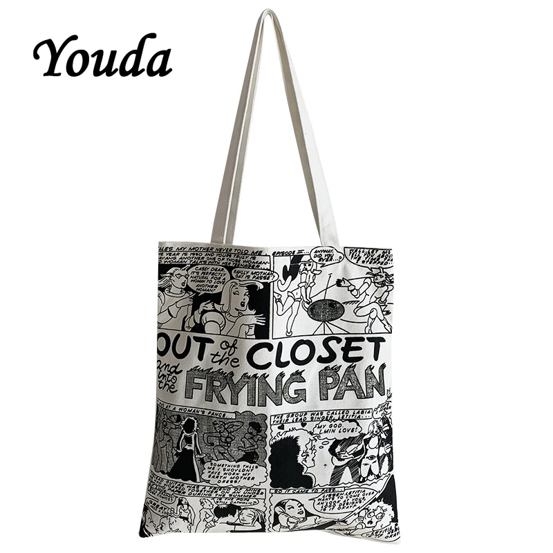 

Youda New Anime Illustration Print Canvas Bag Casual Trend Large Capacity Ladies Handbag Student Recycling Shopping Tote