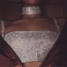 Серебряные вечерние Клубные майки металлик Для женщин ночной клуб одежда майка флэш-Красочные горный хрусталь Короткий Летний Топ Bralette топы с пайетками