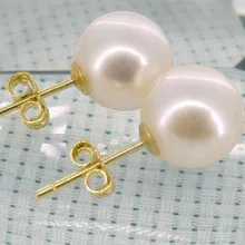 > Горячая 7.5 мм AAA++ натуральный белый сорт Akoya жемчужные серьги 18 К желтый однотонные золотистые