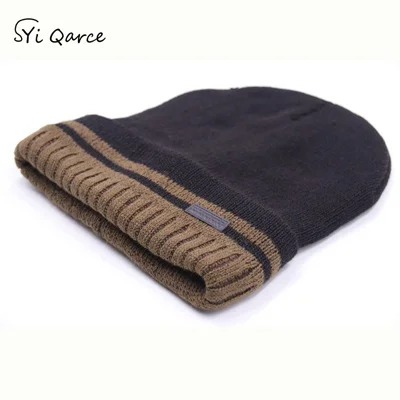 SYi Qarce,, мужская шапка, зимняя, теплая, Вязанная, шапка бини, Skullies, шапка для женщин и мужчин, уличная, для катания на коньках, Лыжная шапка - Цвет: Khaki