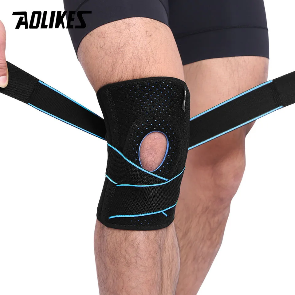 Knee Pad AOLIKES 1PCS Sports Knee Pads Four Springs Support SBR Breathable Brace Knee Protector Kneepad Patellar silicone