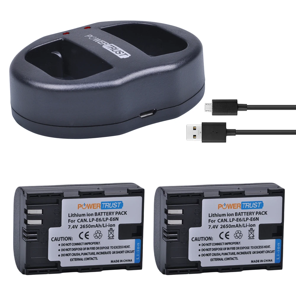 

PowerTrust 2Pcs LP-E6 LPE6 LP E6 Camera Batteries + USB Dual Charger for Canon EOS 60D, 70D, 5D Mark II, 5D Mark III, 5D Mark