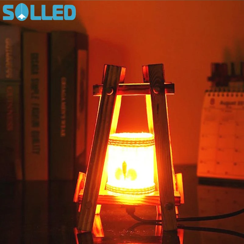 

SOLLED Vintage Pastoral Style Table Lamp with Wooden Lampshade Decorative Bedside Light Valentine's Day Home Decor EU plug