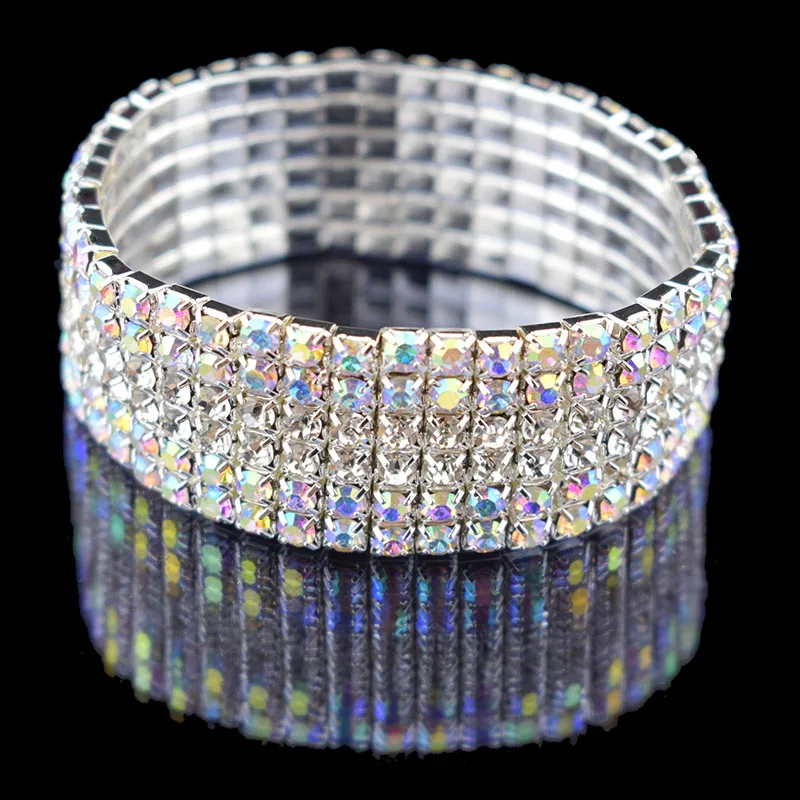 High Quality Fashion 6 Row wide Stretch Crystal Bracelets & Bangles 5 Colors Bracelets For Women Jewelry Girl child Bracelets 2