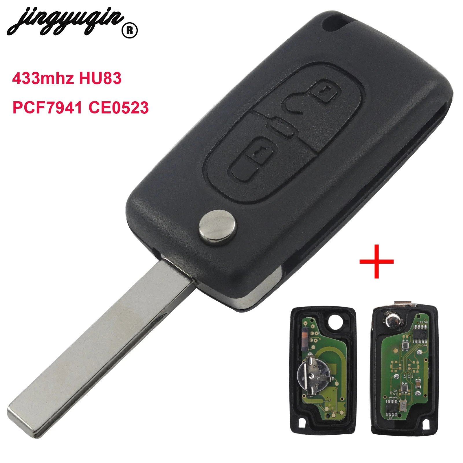 

jingyuqin ASK 433mhz HU83 PCF7941 CE0523 Flip Folding Remote key shell For Citroen Peugeot With 2 Button Electronic chip