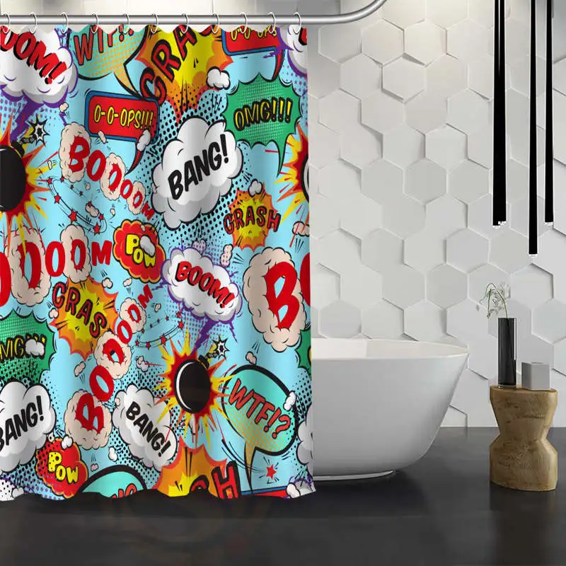 Hot Sale Custom Comic Pop Art Shower Curtain Waterproof Fabric Shower