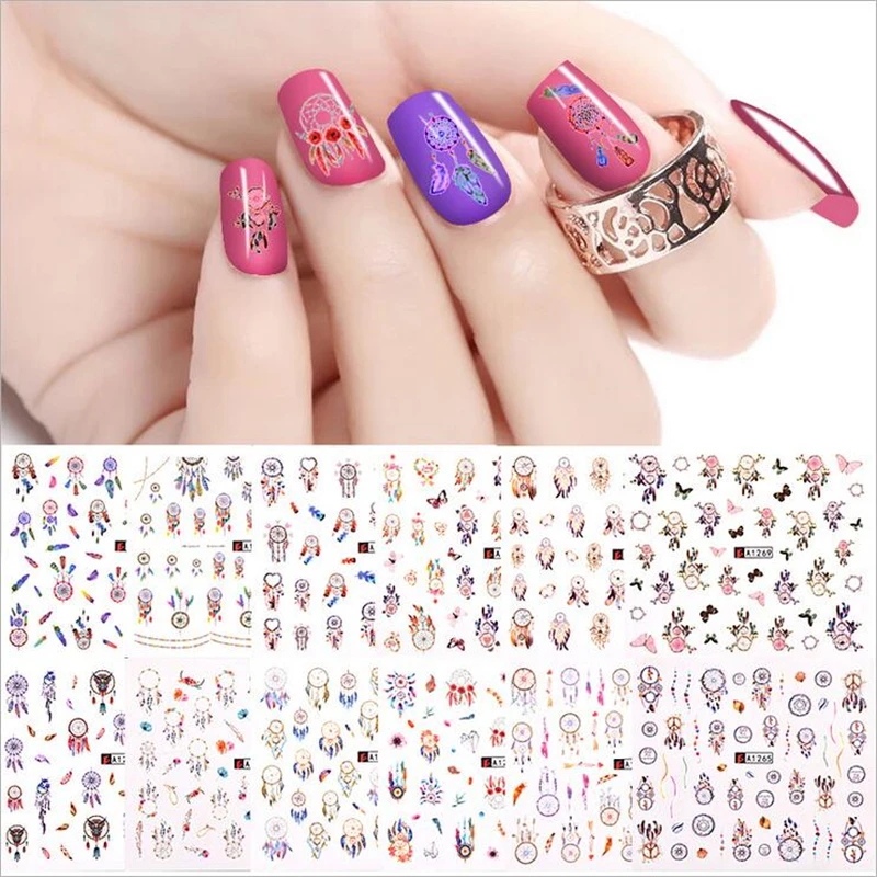 12psc/lot nail art Stickers 3d Beauty Water transfer Sticker for Nails Retro tassels Nail Art