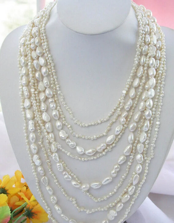 

Miss charm Jew2047 9row WHITE BAROQUE FW CULTURED PEARL NECKLACE