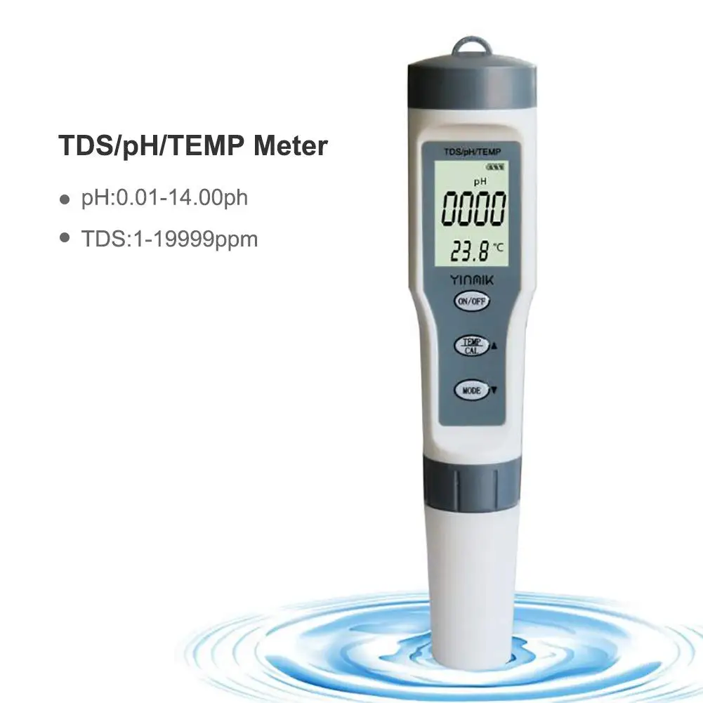 

3 In 1 PH Meter Tester Water Quality Easy Operate Portable Practical Indoor Tool With LCD Backlight Household Pool Aquariums