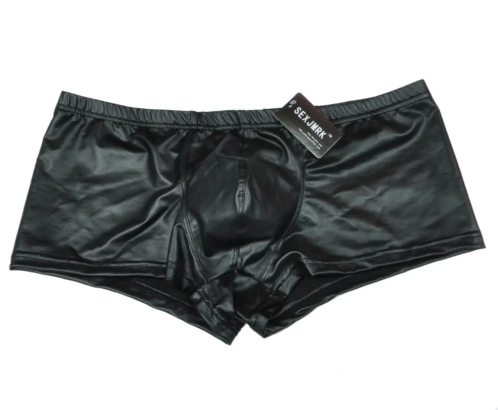 Men Stretchy Faux Leather Boxer Comfy Trunks Underwear Guys Short Pants