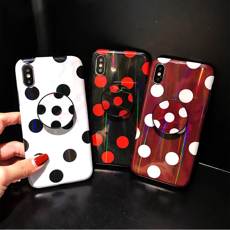 Retro Polka dot wine red laser light gloss phone skin for iPhone X XS case 6 girls 6s Plus 7 8 7P |
