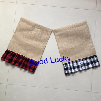 

200pcs/lot Wholesale Most Popular 2 Colors In Stock Personalized Plaid Ruffle Burlap Garden Flag