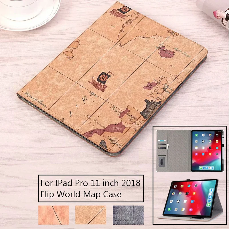 Карта мира PU кожаный чехол для iPad Pro 11 функция подставки слоты для карт кошелек смарт-Капа чехол для нового iPad Pro 11 Fundas