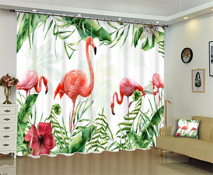 

European curtain Mediterranean Flamingo Curtain Digital Print Animal Leaf Curtain Photo Print Jane Curtain