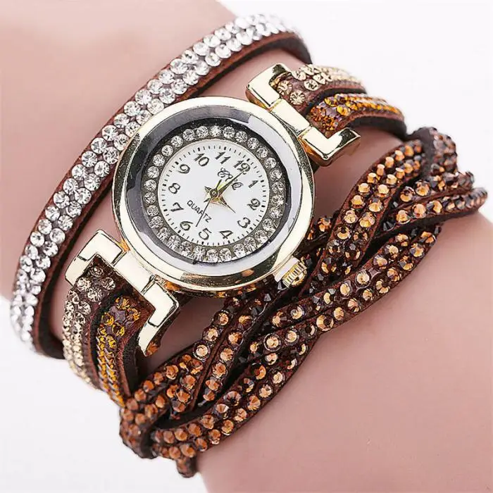 CCQ женские часы-браслет прозрачный ПУ, кожа Плетеный ремешок Многослойные обернутые наручные часы женские повседневные кварцевые часы подарок TT